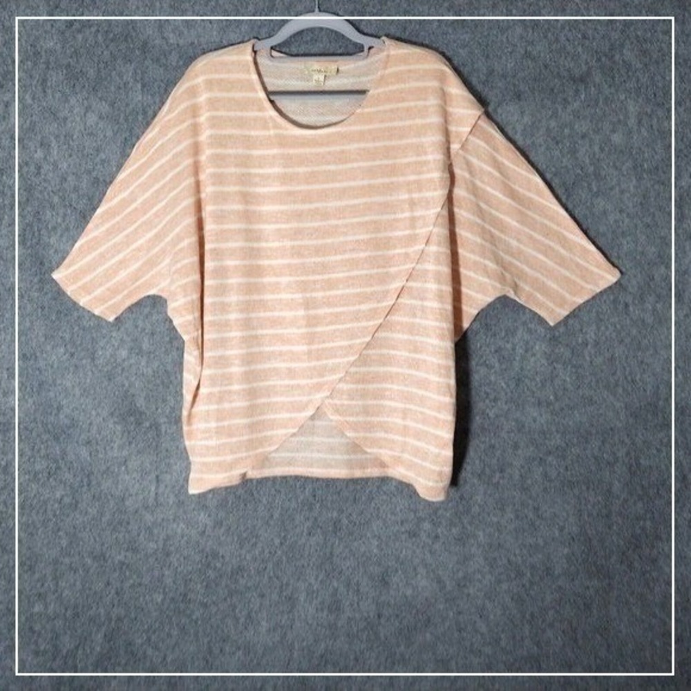 Nurture Tunic Women L Pink Stripe Dolman Criss Cross Beachy Weekend Relaxed Knit